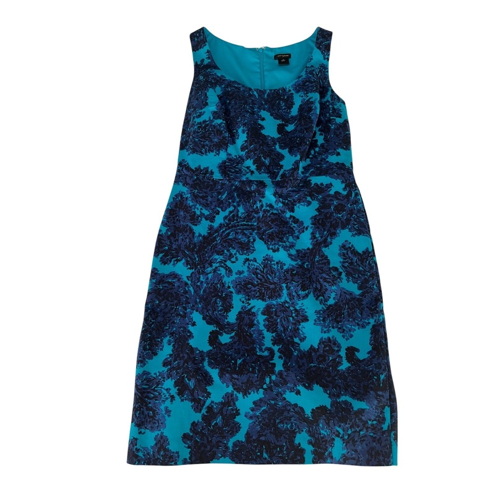 Ann Taylor Floral Print Sleeveless Sheath Dress Career Party Blue Size 4